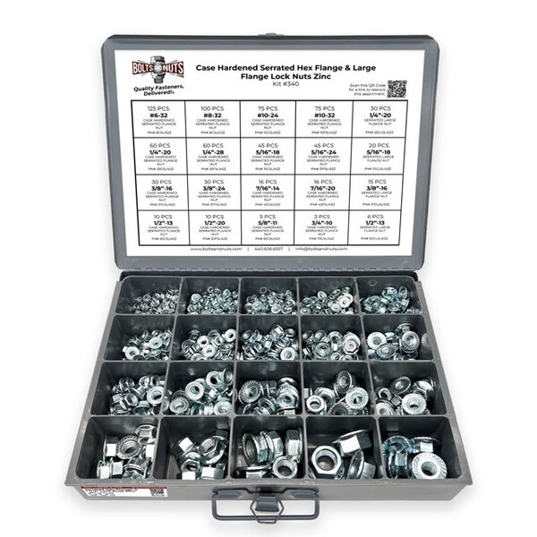 Boltsandnuts.Com Case Hardened Serrated Hex Flange & Large Flange Lock Nuts Zinc Assortment - 777 pcs Assortment Kit #340 - main